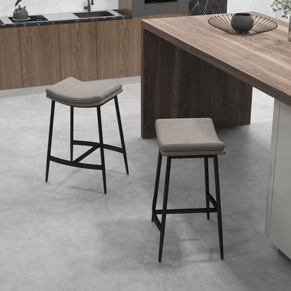 Ralura Microfiber Grey Industrial Breakfast Bar Stools Set Of 2 With Curved Seat