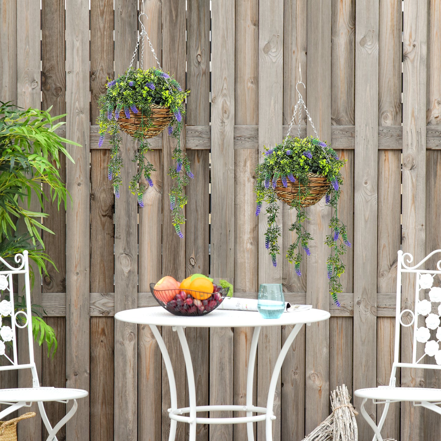 Nodimo Set Of 2 Artificial Lavender Hanging Baskets With Silk Finish