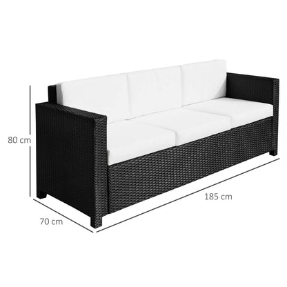 Sudori Black Rattan 3 Seater Outdoor Sofa With White Cushions