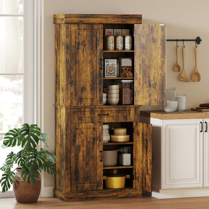 Zirolu 180cm Wooden Brown Tall Kitchen Pantry Cabinet with Drawer And Storage Shelves