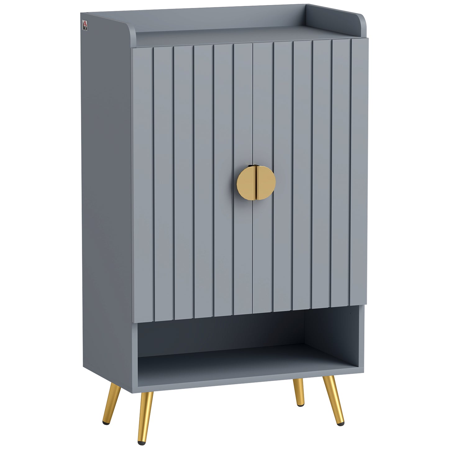 Rasufa Wooden Light Grey Shoe Cupboard With 2 Doors and Shelf