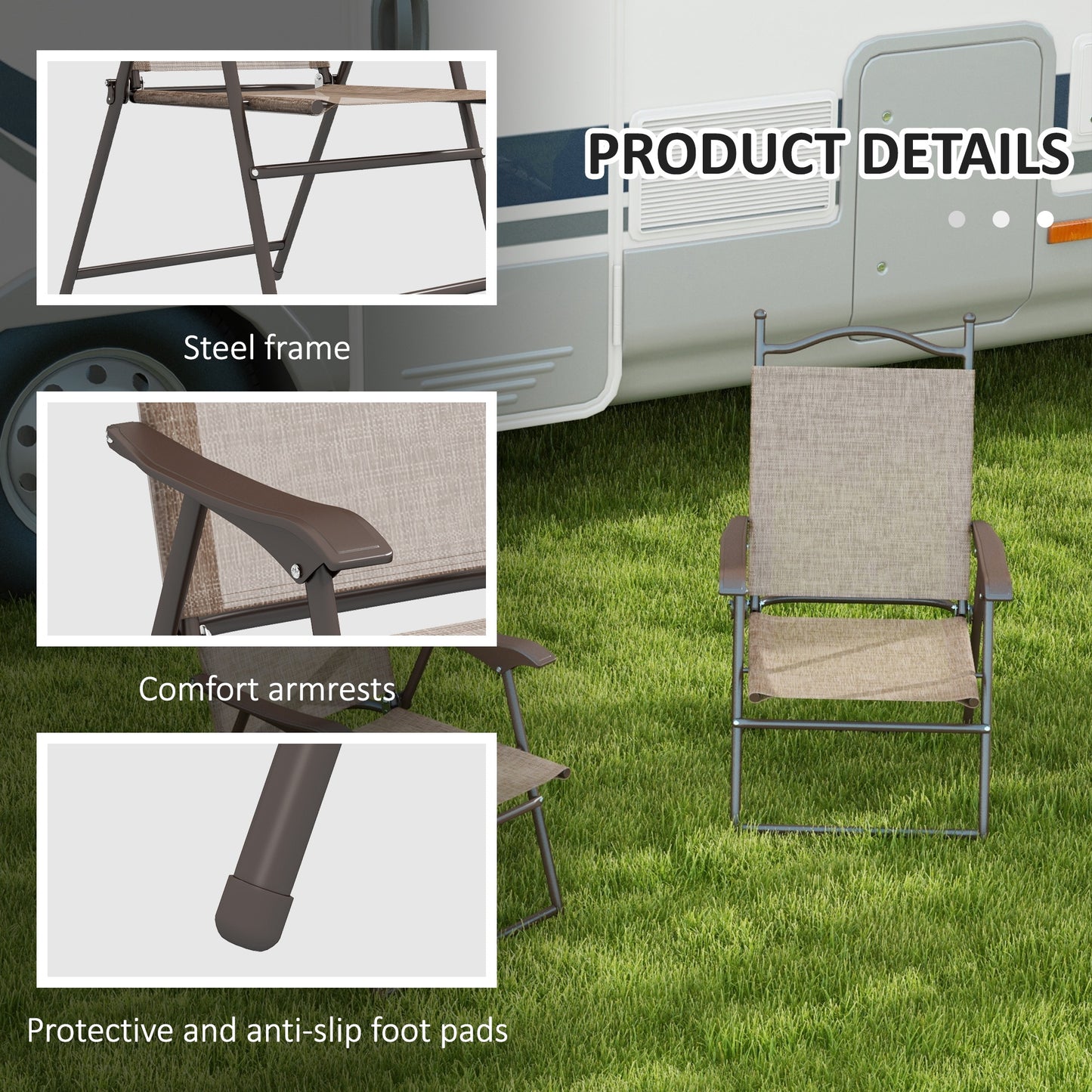 Hazivi Set Of 2 Cream Mesh and Brown Metal Folding Garden Chairs
