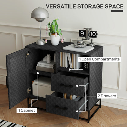 Zimaka Black Retro Sideboard With Open Compartment 2 Drawers 1 Door