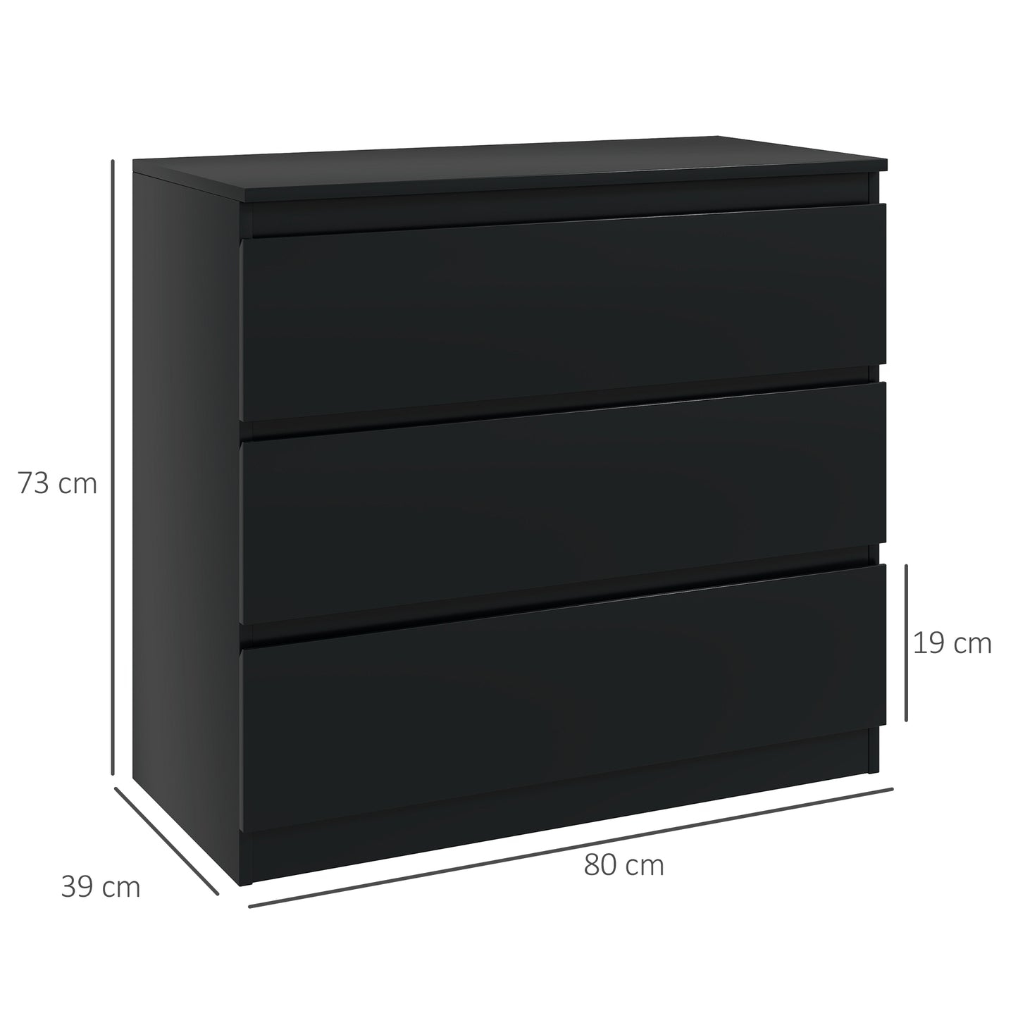 Rakami Wooden Black 3 Drawer Storage Chest