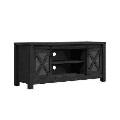 Denmark Black Wood and Glass TV Media Unit 2 Doors