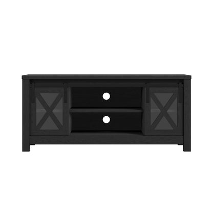 Denmark Black Wood and Glass TV Media Unit 2 Doors