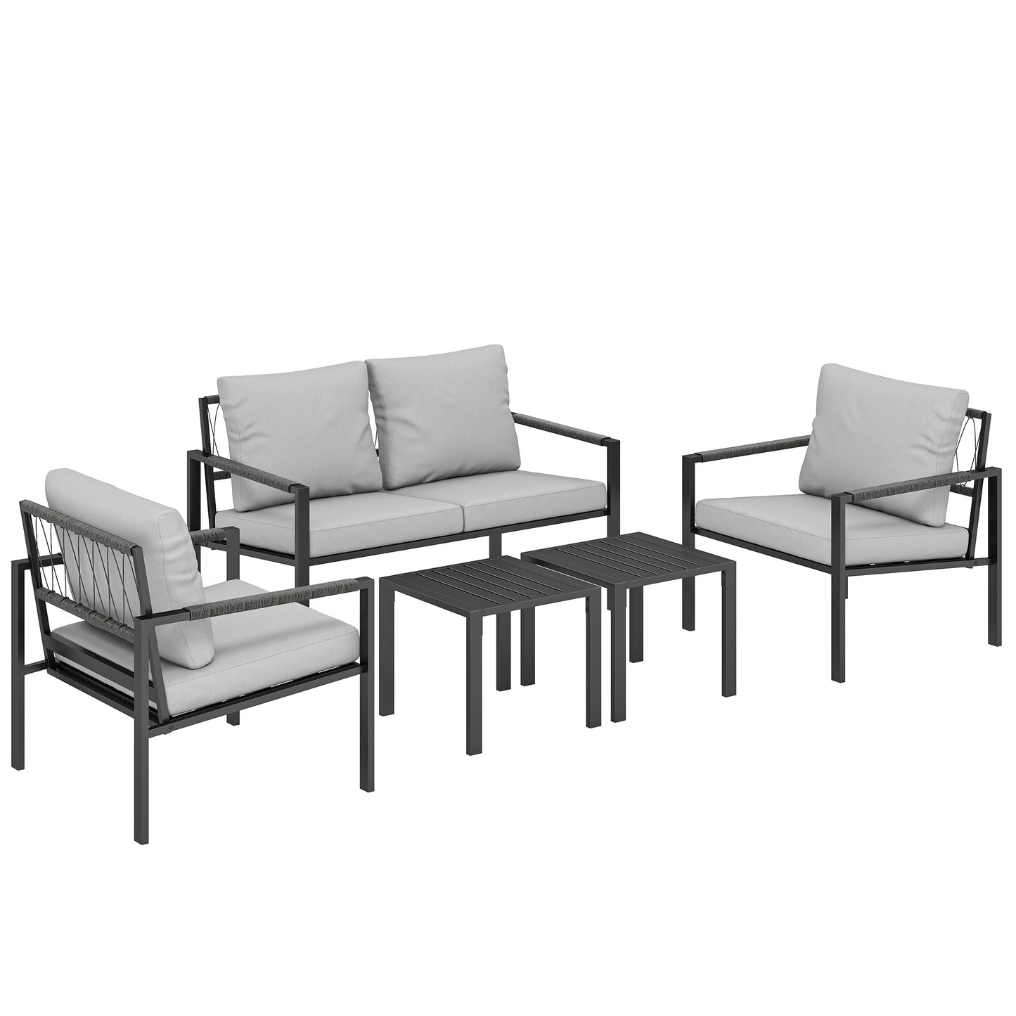 Cosneri Metal Light Grey 4 Seater Garden Sofa Set with 2 Coffee Tables