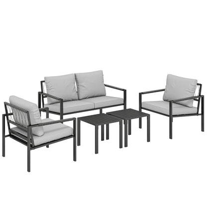 Cosneri Metal Light Grey 4 Seater Garden Sofa Set with 2 Coffee Tables