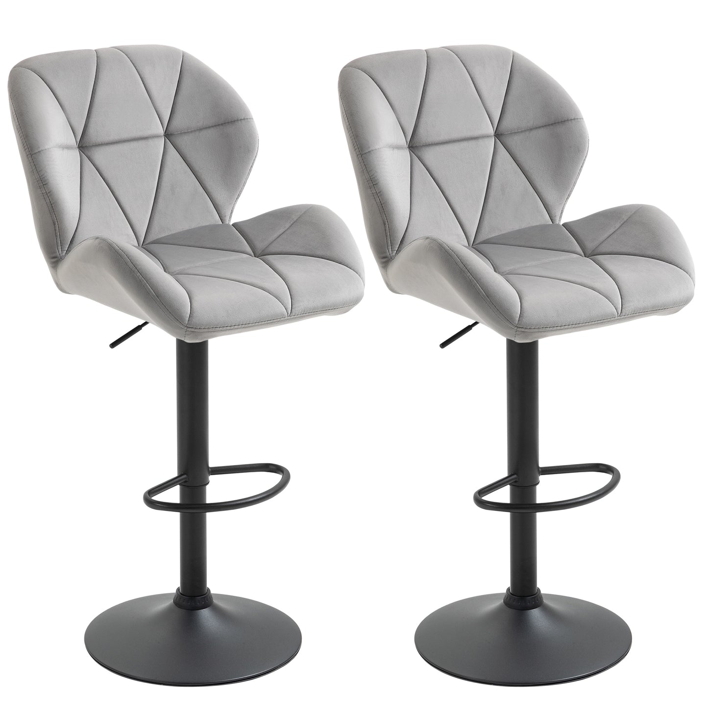 Cotodo Set Of 2 Upholstered Light Grey Adjustable Swivel Bar Stools With Back Support