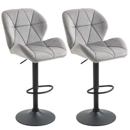Cotodo Set Of 2 Upholstered Light Grey Adjustable Swivel Bar Stools With Back Support