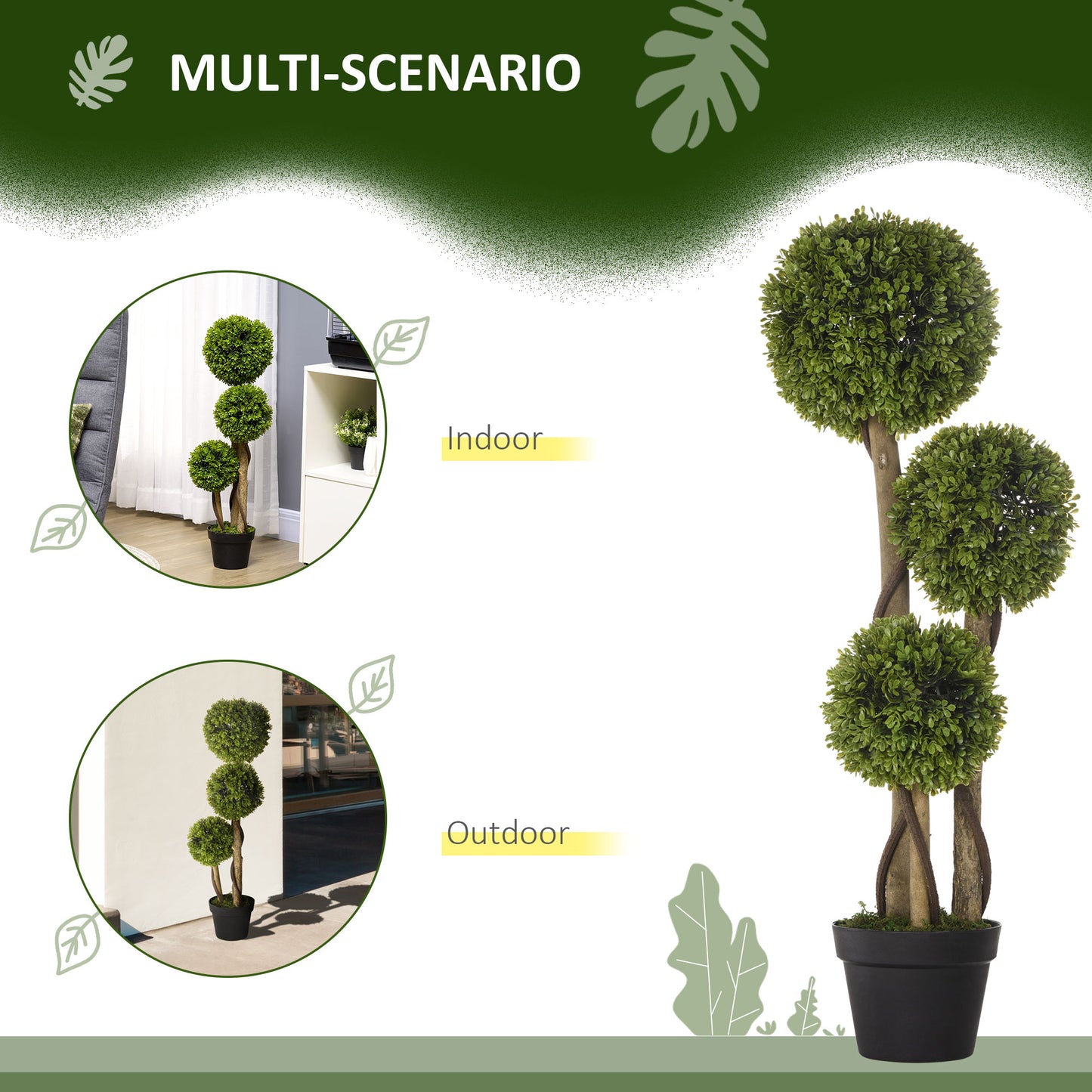 Sasafa Tane Set Of 2 Light Green Artificial Boxwood Ball Topiary Trees In Pots H8 90cm