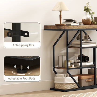 Reello Metal And Wooden Rustic Brown 4 Tier Industrial Console Table