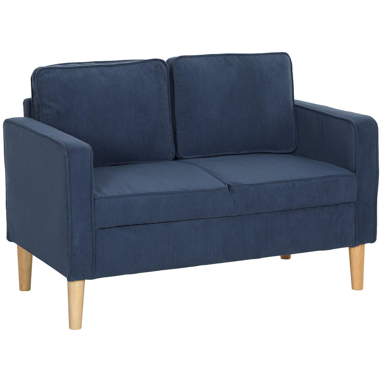 Rozike Nodi Corduroy Blue Compact 2 Seater Sofa Natural Wooden Legs