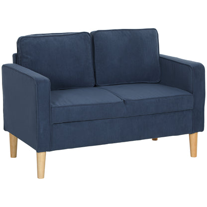 Rozike Nodi Corduroy Blue Compact 2 Seater Sofa Natural Wooden Legs