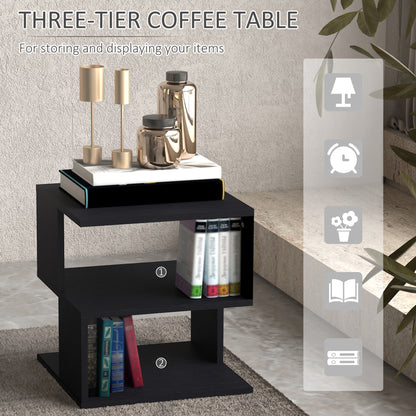 Moyofa Wooden Black Square Side Table With 2 Tier Storage