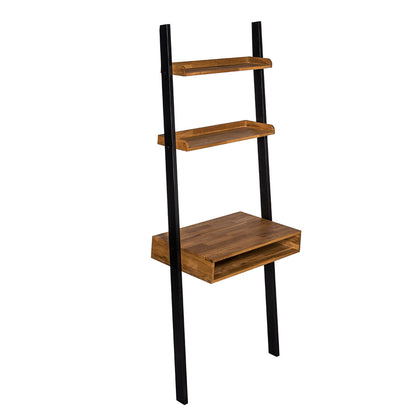 Dundalk Ladder Desk 2 Shelves Natural Oak Wood and Black Metal