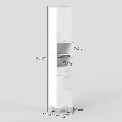 Secoli Tall Slim High Gloss White Storage Cabinet With Drawers Shelves And Double Doors