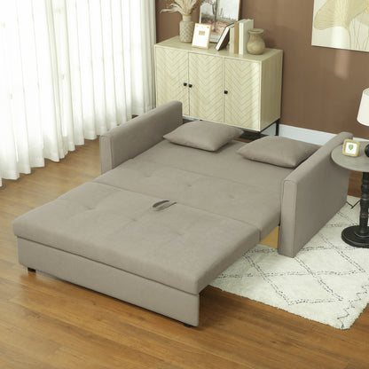 Paraco Snow Flannel Light Brown 2 Seater Pull Out Sofa Bed With Storage And Cushions