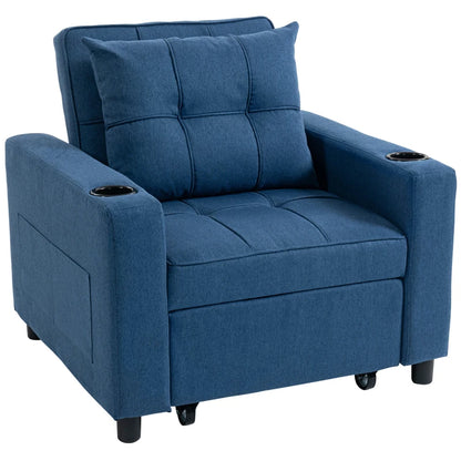 Norapa Fabric Dark Blue 3 In One Convertible Single Sofa Bed