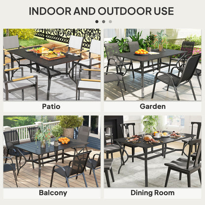 Ludo 150cm Steel Black Rectangular Garden Dining Table With Slatted Top And Parasol Hole