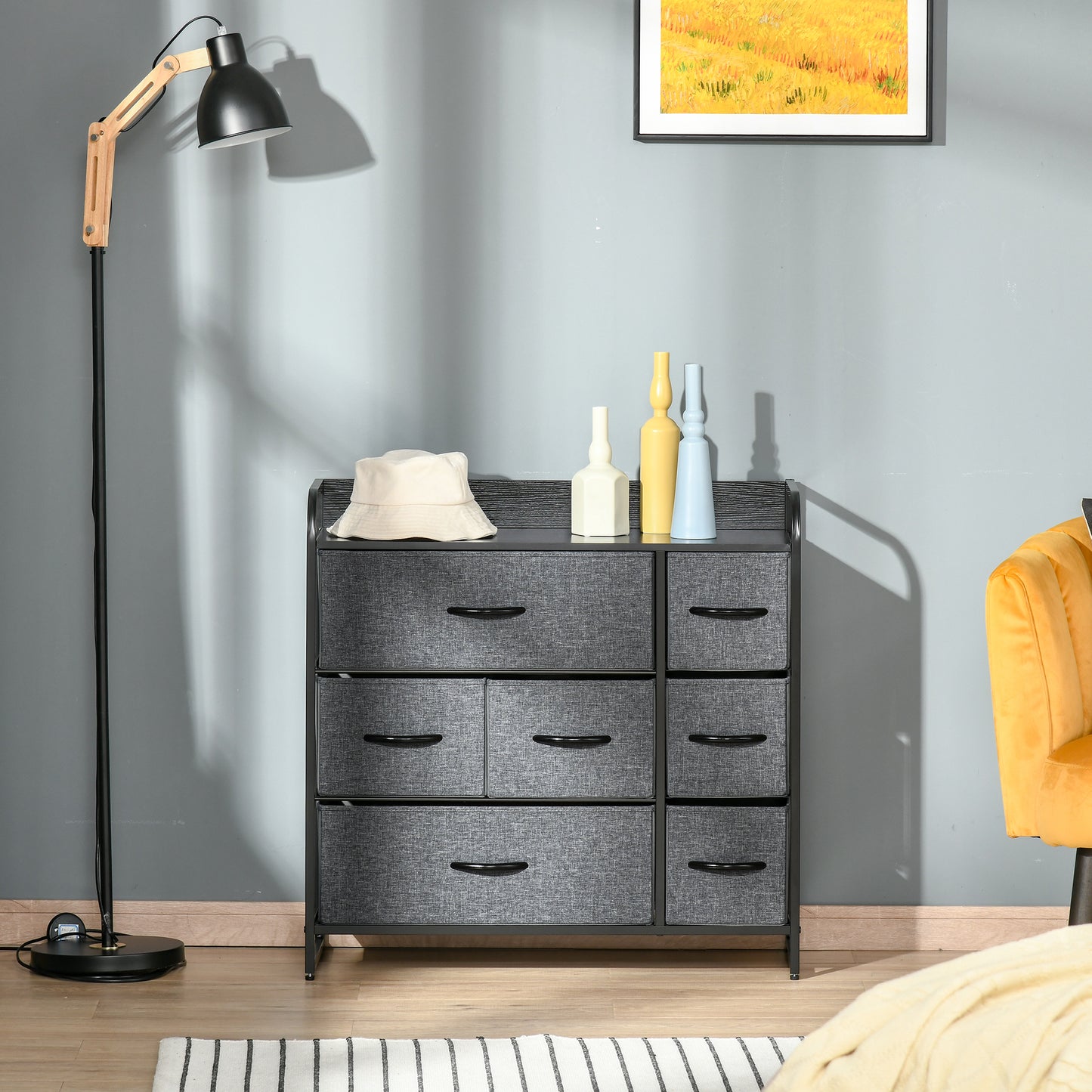 Lizi Fabric And Metal Grey 7 Drawer Foldable Storage Chest