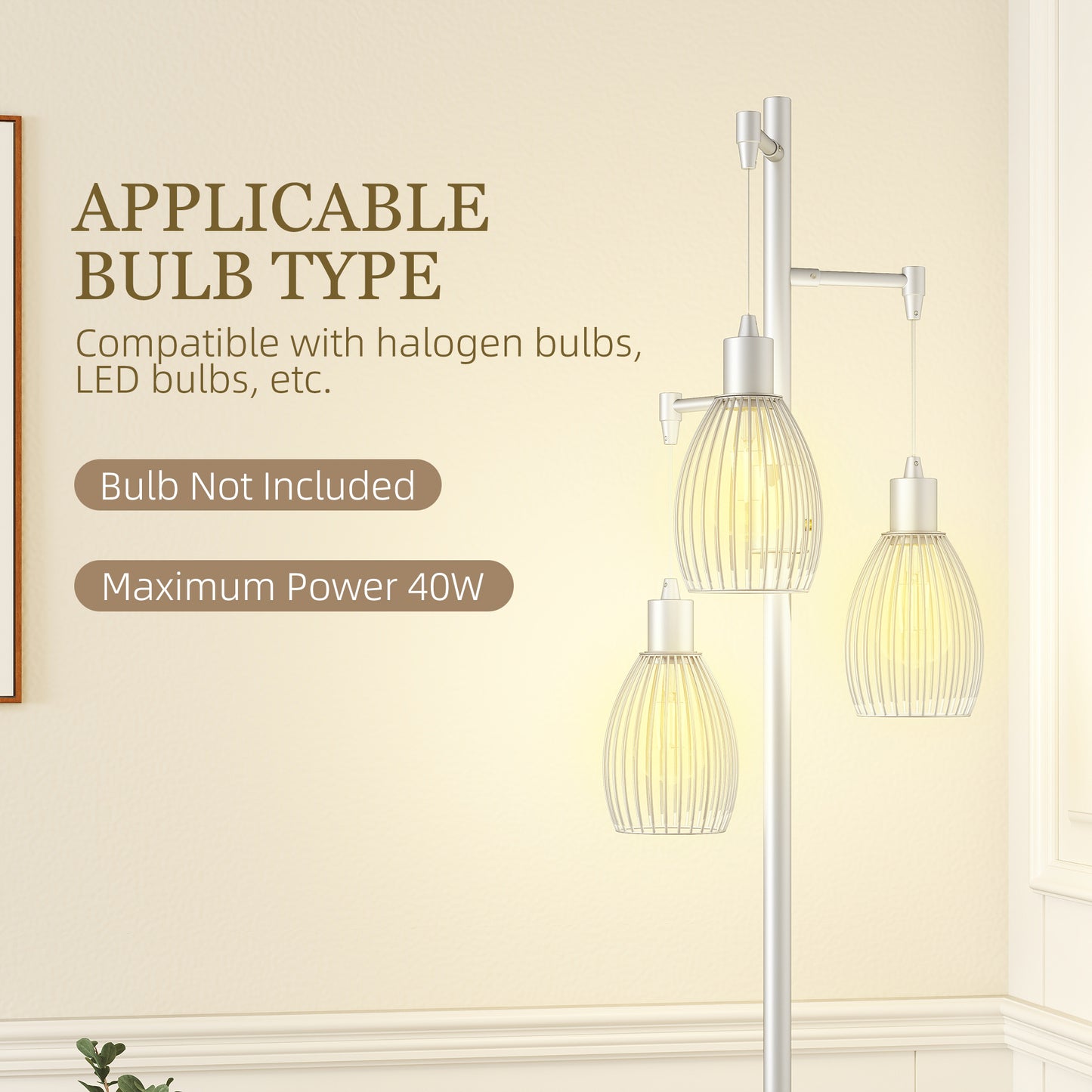 Moba Metal Silver Tone Industrial 3 Light Floor Lamp With Wire Cage Shades 170 cm