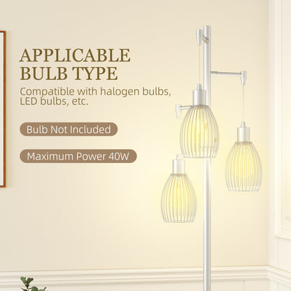 Moba Metal Silver Tone Industrial 3 Light Floor Lamp With Wire Cage Shades 170 cm