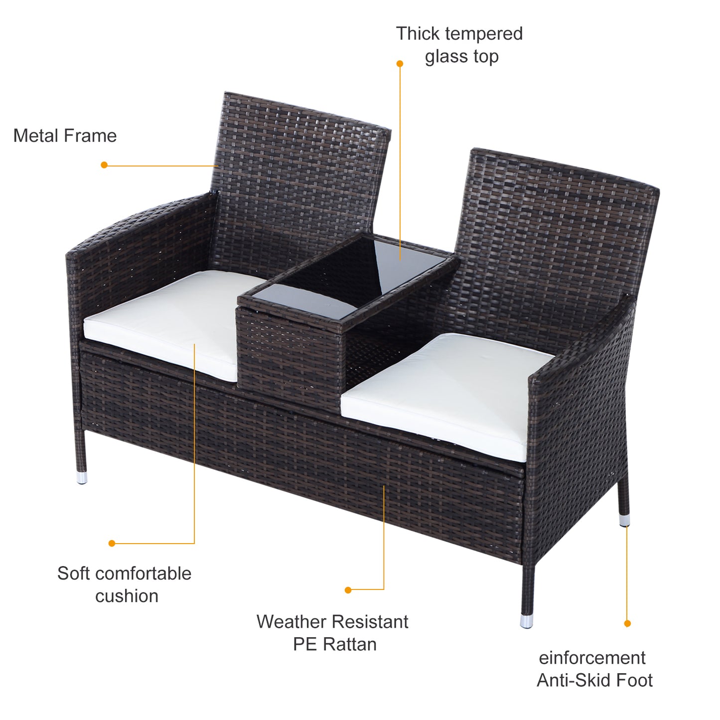 Vimivi Rattan Brown 2 Seater Outdoor Chair Set With Integrated Bistro Table
