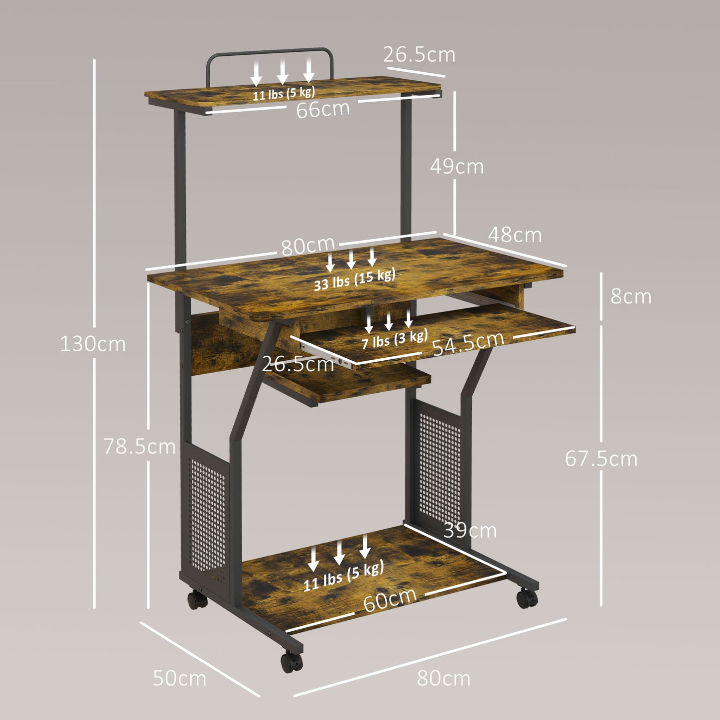 Nisuke 80cm Brown And Black Work Home Office Desk With Sliding Keyboard Tray And Storage
