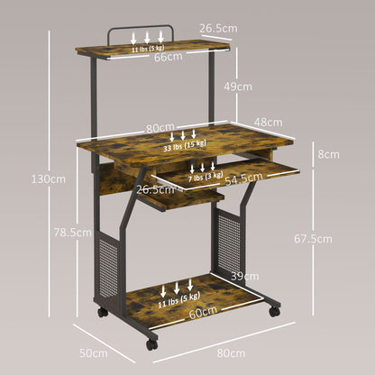 Nisuke 80cm Brown And Black Work Home Office Desk With Sliding Keyboard Tray And Storage