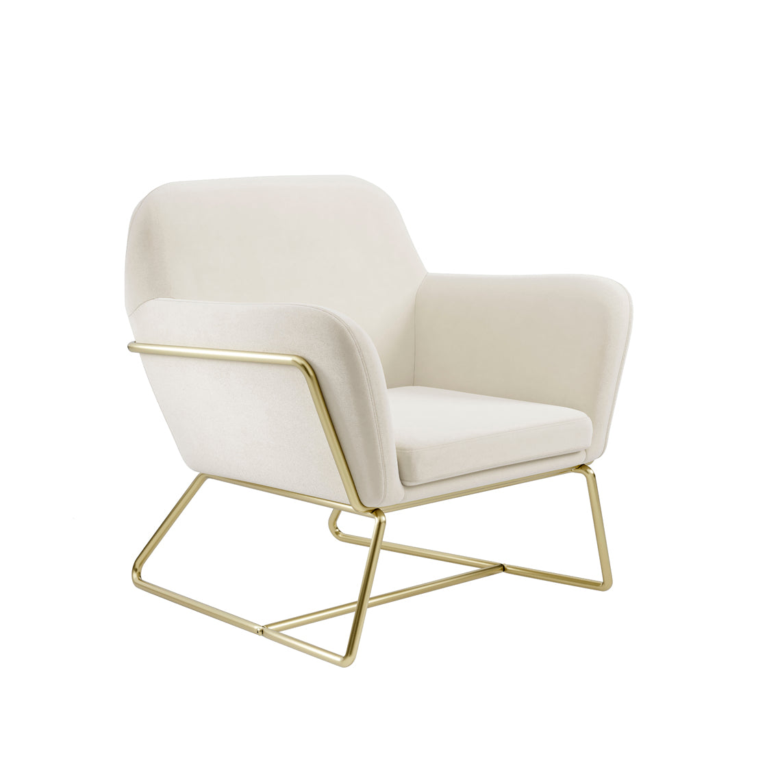 Marselle Cream Velvet Upholstered Armchair Black Metal Legs