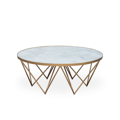 Livorno White Marble Effect Glass and Gold Coffee Table