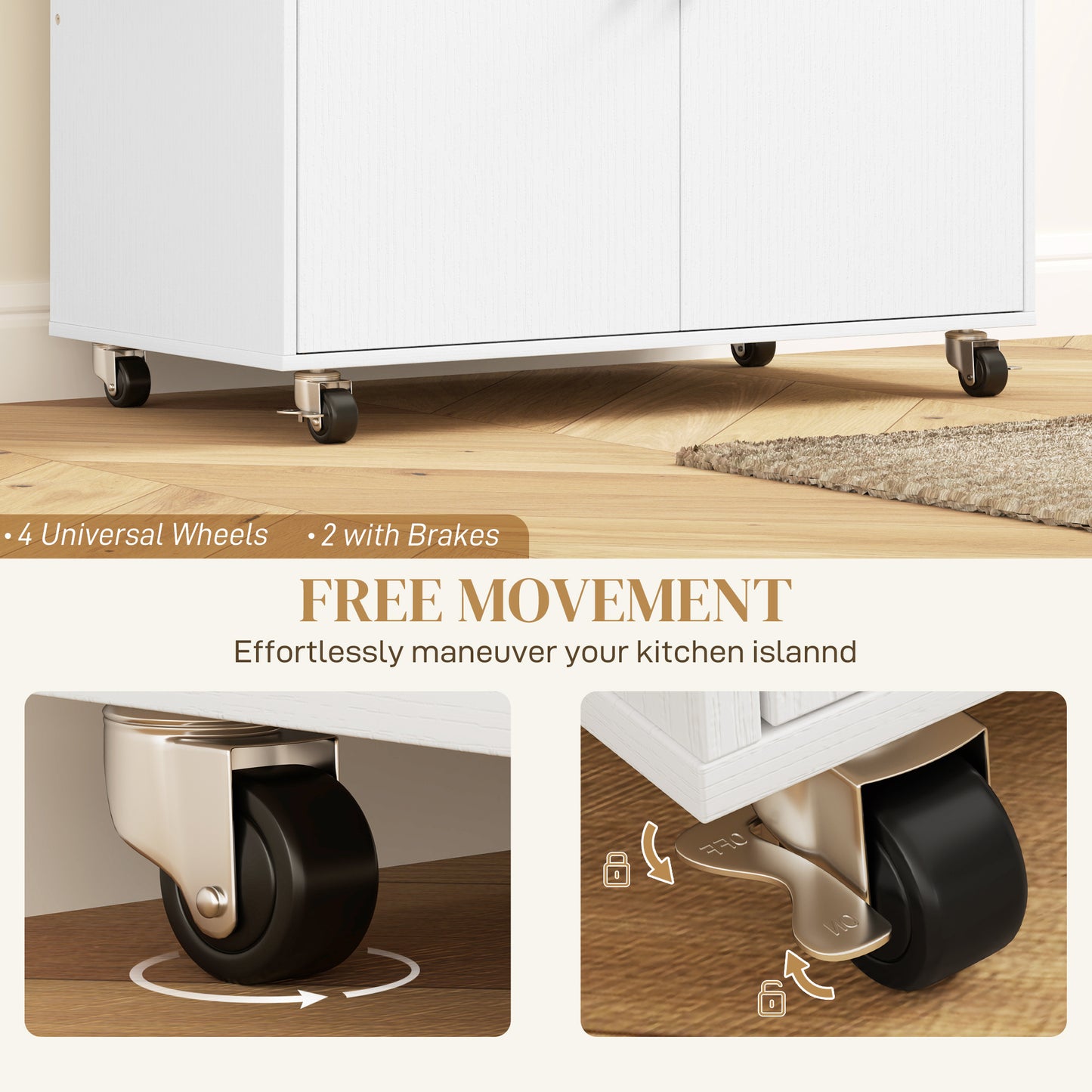Seto Wooden White Rolling Kitchen Island With Drop Leaf Drawer Spice Rack And Towel Rail