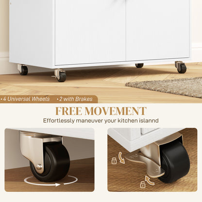 Seto Wooden White Rolling Kitchen Island With Drop Leaf Drawer Spice Rack And Towel Rail