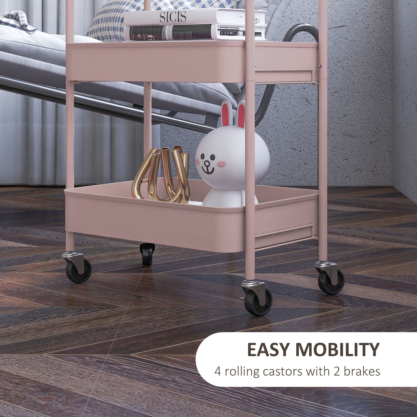 Razira Metal Pink 3 Tier Steel Storage Trolley