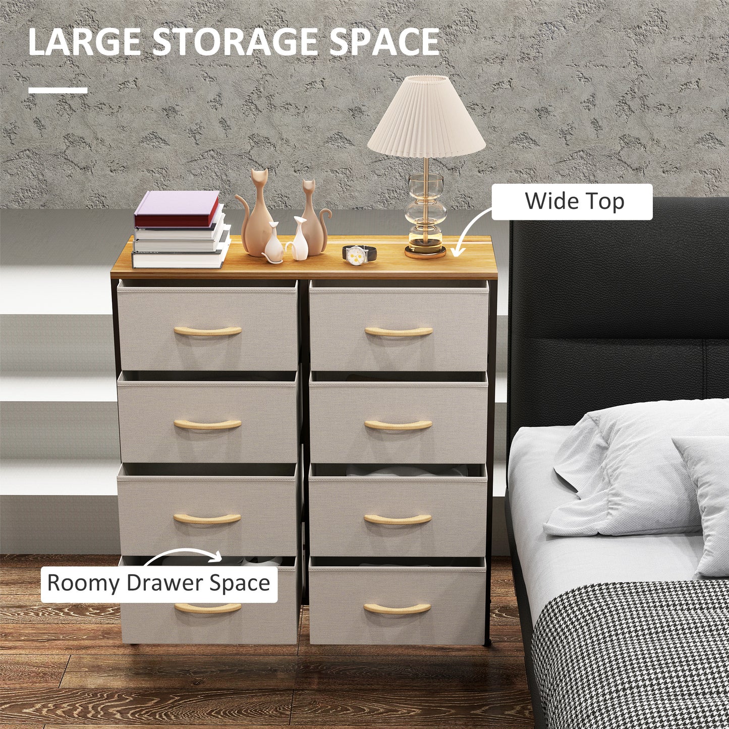 Neyo Metal And Fabric Cream White 8 Drawer Industrial Storage Dresser With Steel Frame