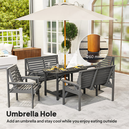 Masera 6 Seater Grey Wooden Outdoor Dining Set With Umbrella Hole Table