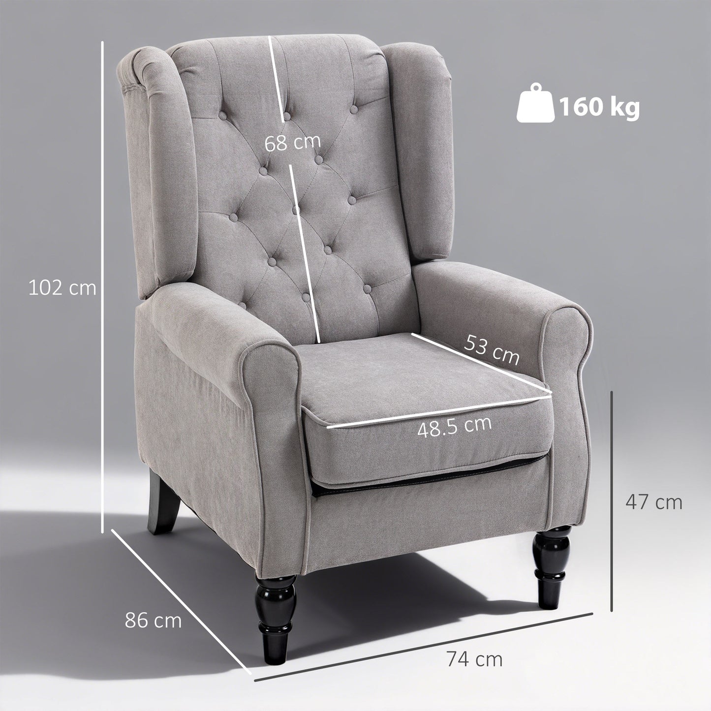 Diveco Fabric Grey Wingback Accent Chair With Button Tufting And Wooden Frame