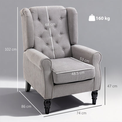 Diveco Fabric Grey Wingback Accent Chair With Button Tufting And Wooden Frame