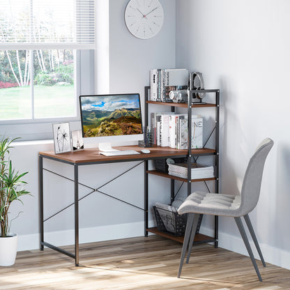 Veva 120cm Metal And Wooden Walnut And Black Reversible Industrial Desk With Side Shelving