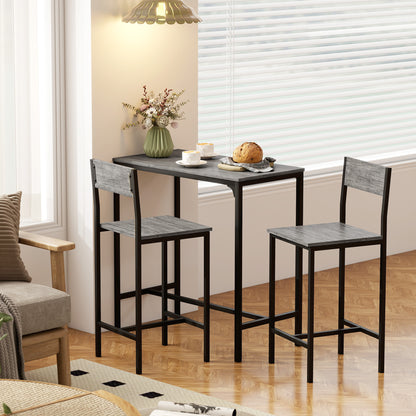 Novero 3 Piece Industrial Breakfast Bar Set With 2 Stools And Footrest Support