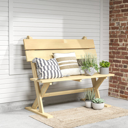Soyo Fir Wood Natural 2 Seater Garden Bench With Slatted Seat And Angled Back