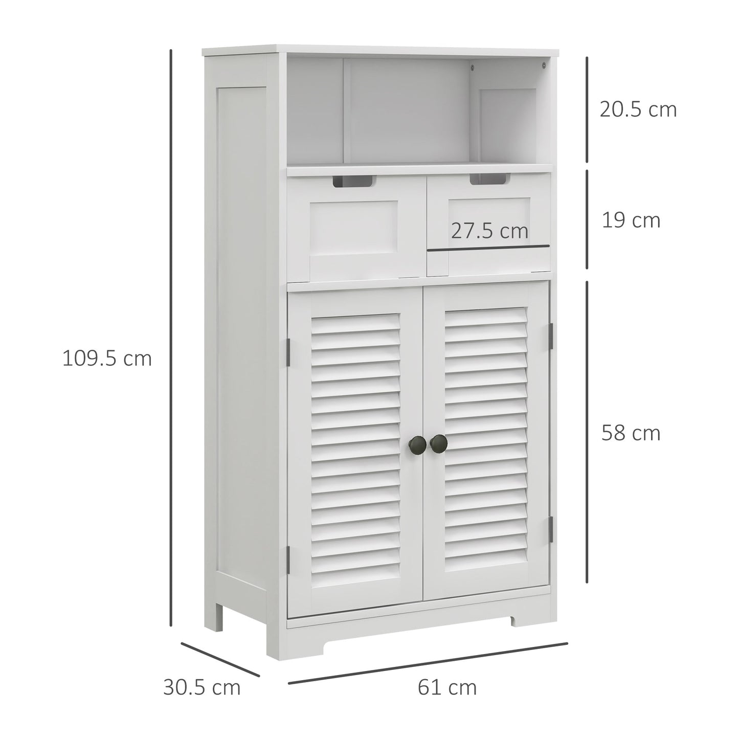Vikese Dosu 3 Section Bathroom Storage Unit With Shelves Drawers And Cupboard White