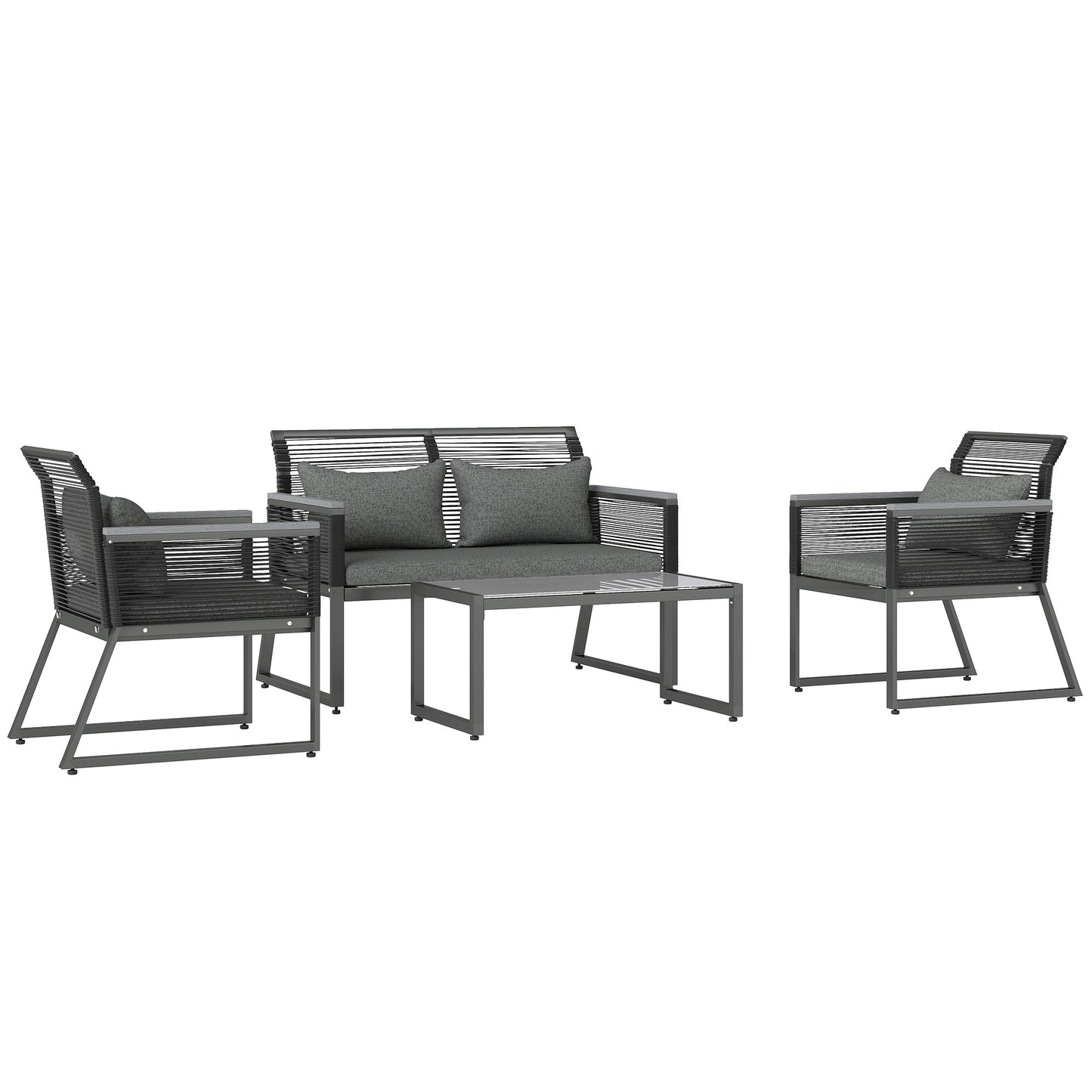 Mopafa Rattan Rope Dark Grey Seater  Piece Garden Furniture Set With Cushions