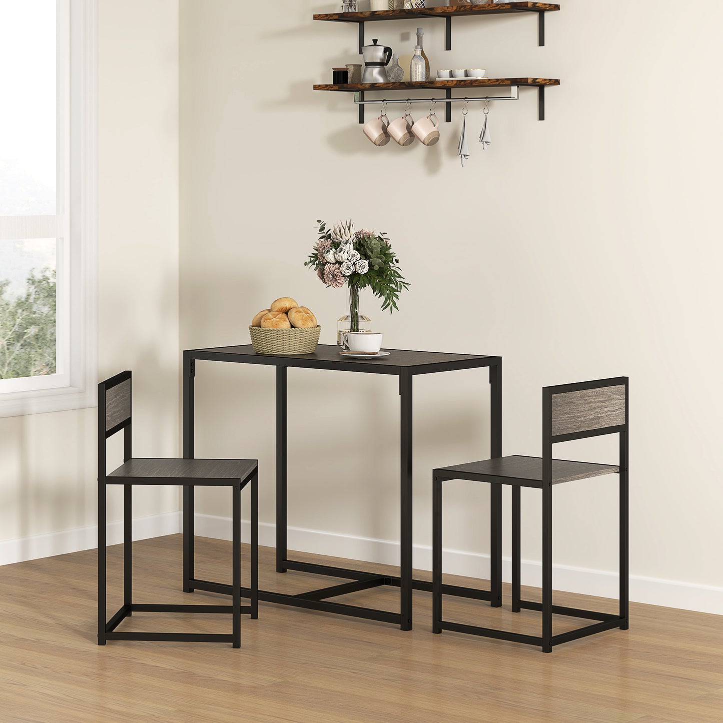 Zikeba Wooden Grey Wood Effect Compact Dining Table And Chair Set