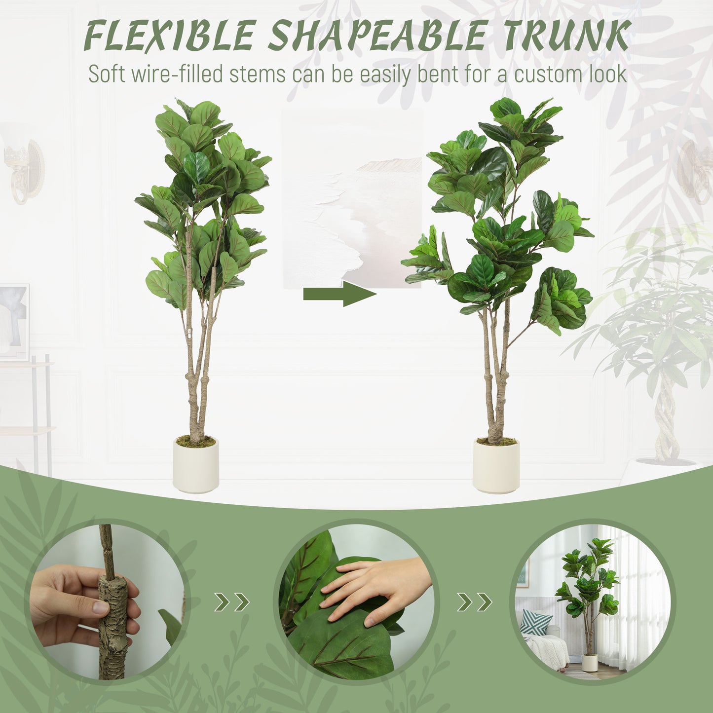 Pararale Artificial Fiddle Leaf Fig Style Tree With Broad Leaves 180cm Green