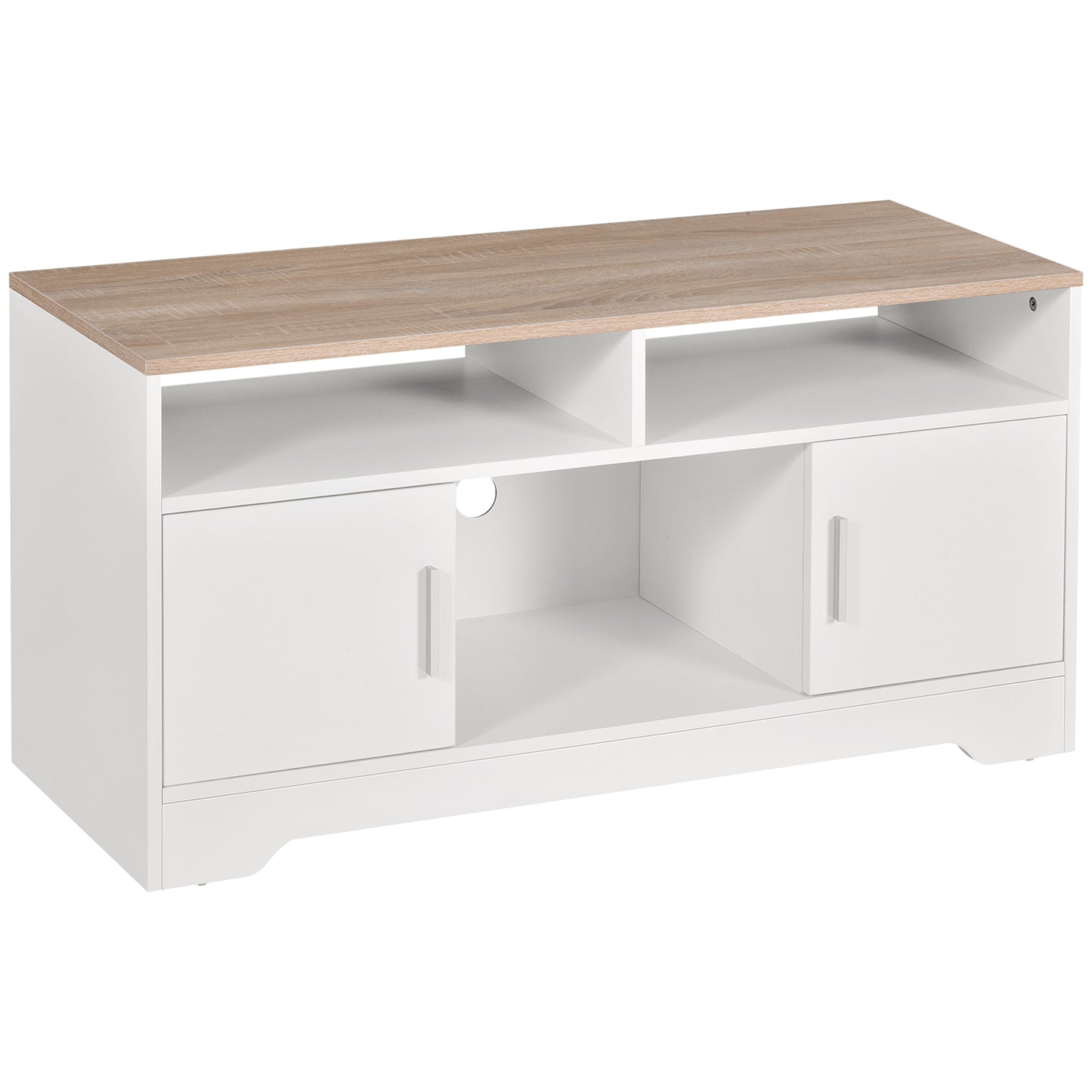 Tadori 105cm Vile Wooden White Modern TV Console 2 Doors and Open Shelves