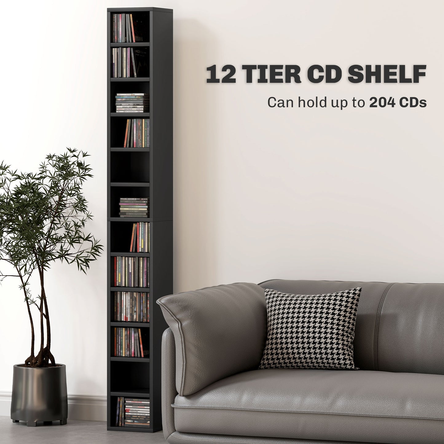 Nisapa Wood Black Tall Narrow Media Storage Tower With 204 Disc Capacity