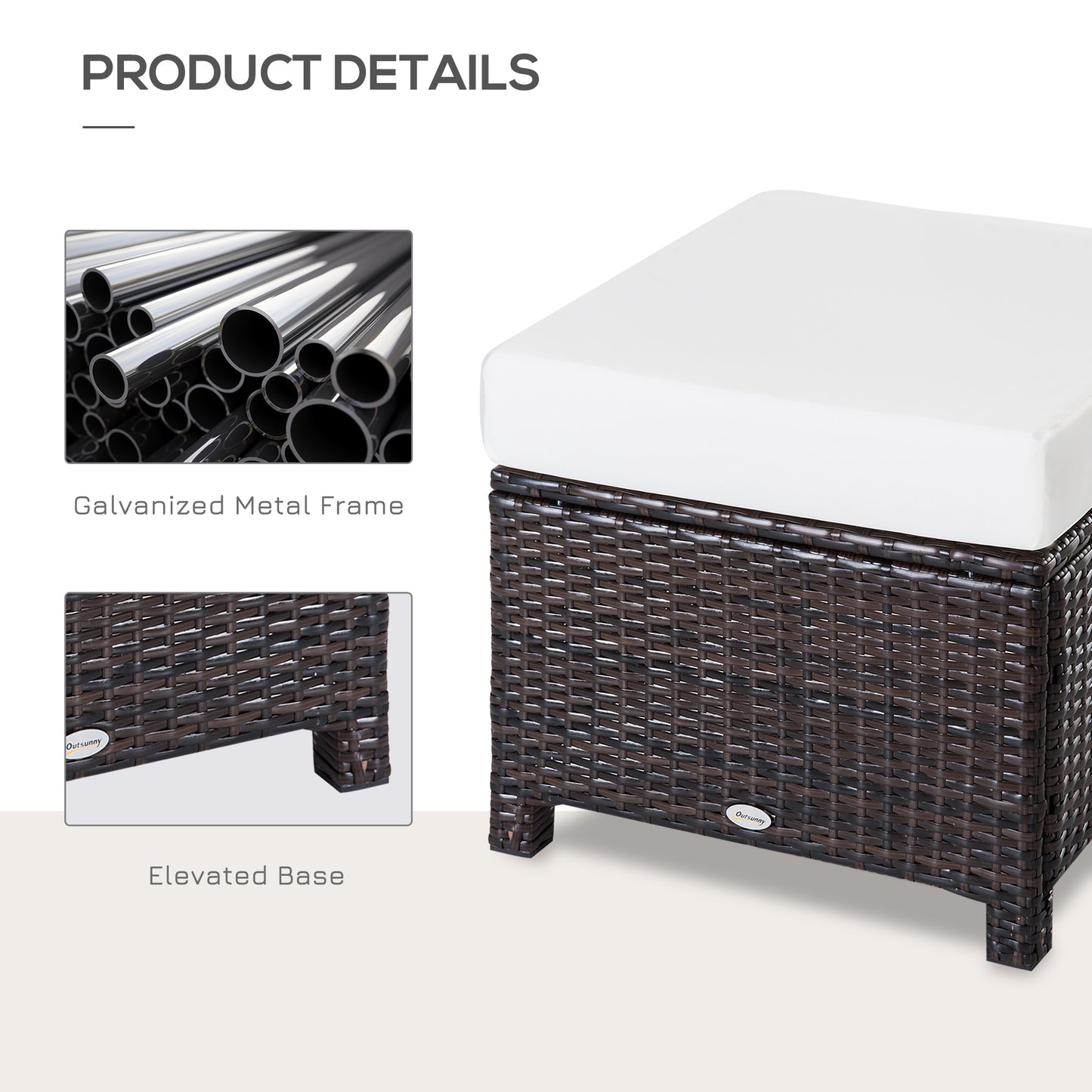 Molo Rattan Brown Square Outdoor Footstool With Padded Cushion