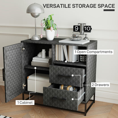 Harofi Grey Retro Sideboard With Openn Compartment 2 Drawers 1 Door